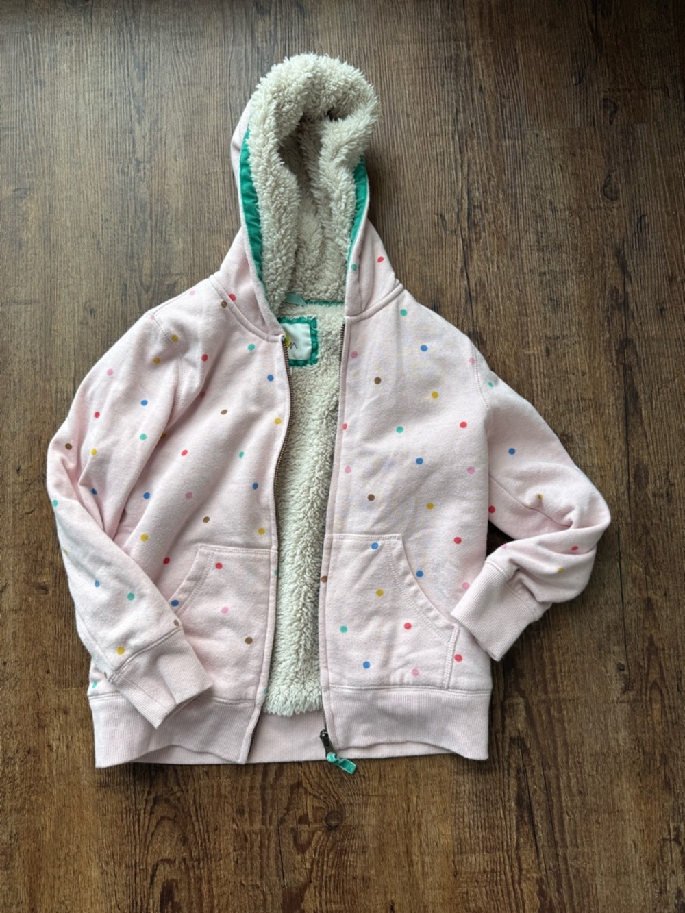 Mini Boden Sherpa lined zip up, size 8-9.